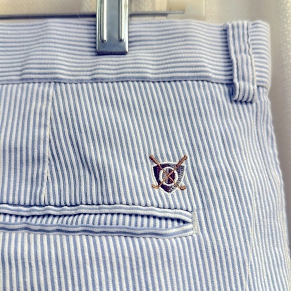 Men’s Blue & White Pin Striped Oxford Golf Stretch Cotton & Spandex Golf Pants - Picture 5 of 8